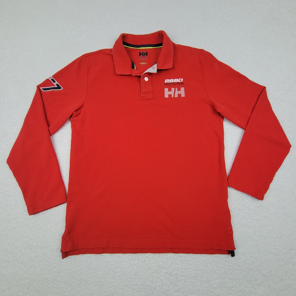 Helly Hansen HP Club Rugger Polo Mens Small S Red Long Sleeve Cotton Shirt - Picture 2 of 10
